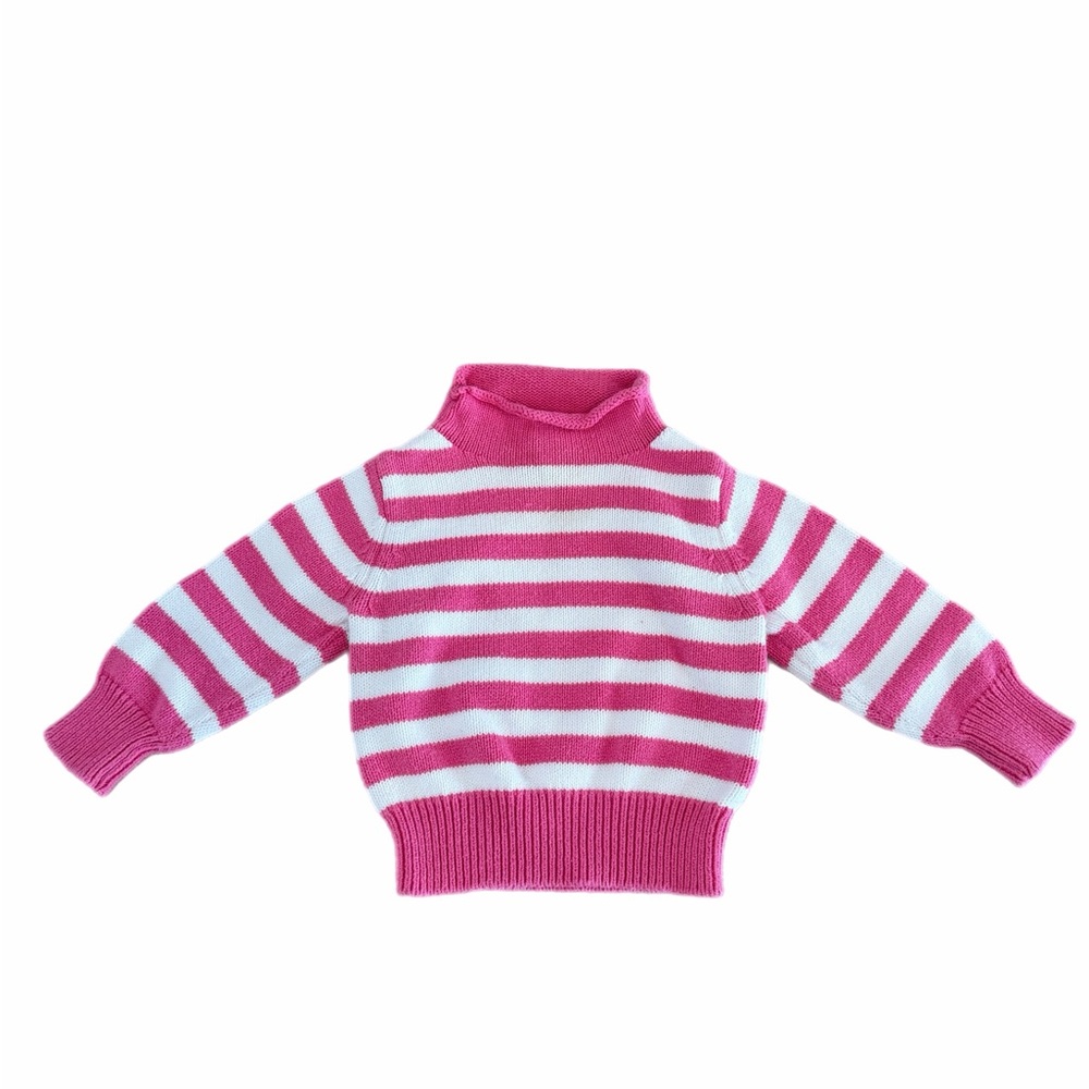A Soft Idea - Rollneck Pink and White Striped Sweater - Size 12m